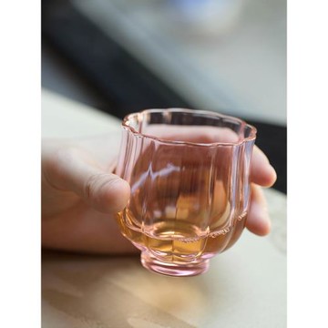 高顏值玻璃茶杯蓮花粉色少女心粉紅女士品茗杯花型大號酒杯主人杯