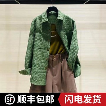 品哥家弟官方專柜2025秋冬寬松百搭熱力感棱形格紋長袖棉服外套女