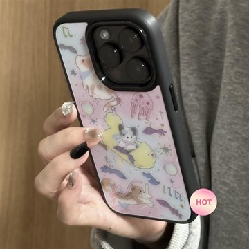 ✨iPhone新款手機殼✨碳纖維玻璃貓咪海洋世界適用iPhone16promax手機殼華為mate70rpo