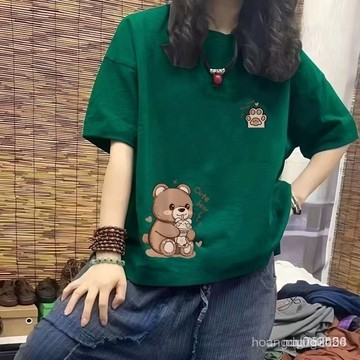 【台灣出貨】100%純棉 短袖上衣 夏天上衣 短袖T恤女 女生上衣 可愛上衣 大碼上衣 寬鬆 印花T恤 韓版上衣 潮t