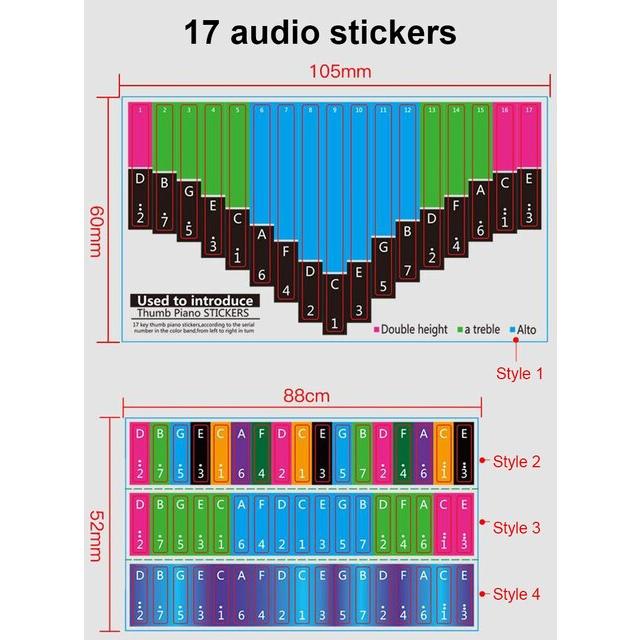 ステッカー,5本のフィンガーロールステッカー,17トーン,21トーン,カリンバ 親指ピアノ サムピアノ