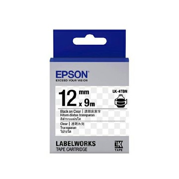 EPSON 透明系列 12mmx9M 透明底黑字標籤帶 / 盒 LK-4TBN｜領券最高折$220