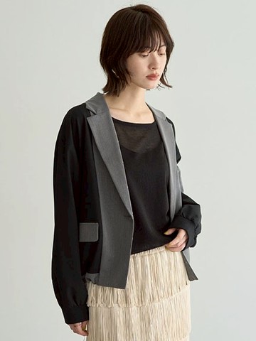 拼接感下抽繩短版西裝外套(07000847300) - YECCA VECCA