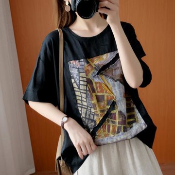 大碼女裝夏季2025新款寬松胖mm遮肚子上衣減齡顯瘦洋氣短袖t恤女