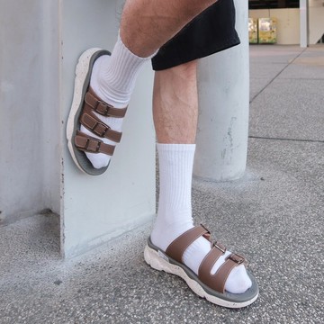 WALKING ZONE 三帶皮釦增高厚底拖鞋 男鞋-暖咖色