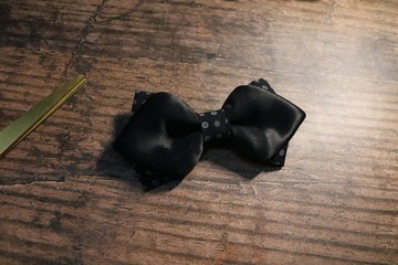 黑色真丝双层波点钻石结绅士风蝴蝶结