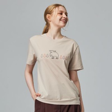 moz 發泡 樹林駝鹿 舒涼 柔彈T恤-淺沙 女款