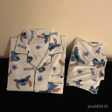 【全店免運 臺灣發貨】睡衣女夏短袖短褲ins可愛史迪仔學生開衫可愛卡通睡衣家居服學生透氣 舒適 性價比高 優惠