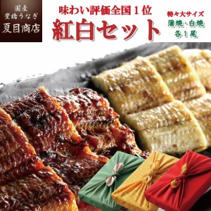 うなぎ 国産 贈り物用 紅白セット(蒲焼・白焼) 211-230g×各1尾 特々大サイズ 約4人前 風呂敷包み 送料無料 豊橋うなぎ お歳暮 クリスマ