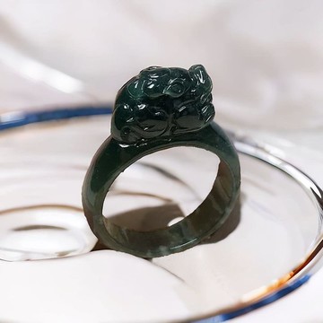 【招財神獸】老花青貔貅玉戒| 國際14圍| 天然緬甸翡翠A貨| 送禮