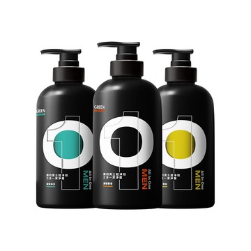 GREEN 男士超淨效三合一潔淨露500ml 男性沐浴乳x2入組