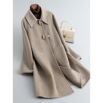 羊駝絨高支雙面羊絨大衣女中長款修身高級感毛呢外套2025秋冬新款