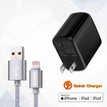 台灣三洋mfi原廠認證線 lightning usb 傳輸充電線(1m)+30w 雙孔充電器