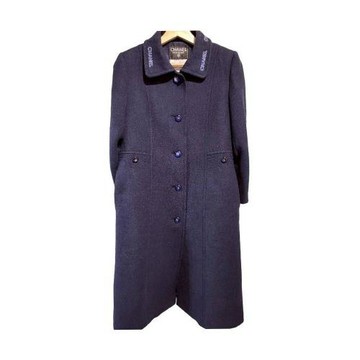 【二手精品 9.9成新】CHANEL香奈兒經典深藍色羊毛長大衣(剪水洗標) 編號S256