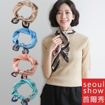 seoul show首爾秀 印第安馬方領巾仿蠶絲頭巾雪紡絲巾