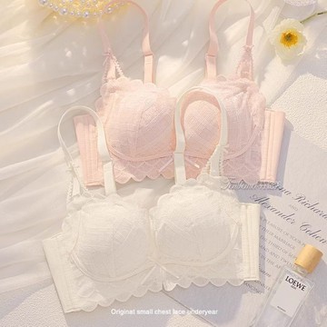 Xuan♥內衣女小胸聚攏無鋼圈防下垂收副乳蕾絲加厚文胸套裝