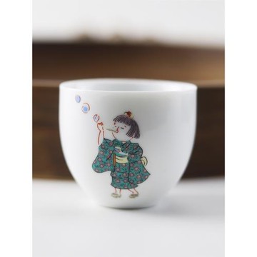 日本進口尾貨九谷風陶瓷杯品茗杯主人杯日式功夫茶茶杯單個80毫升