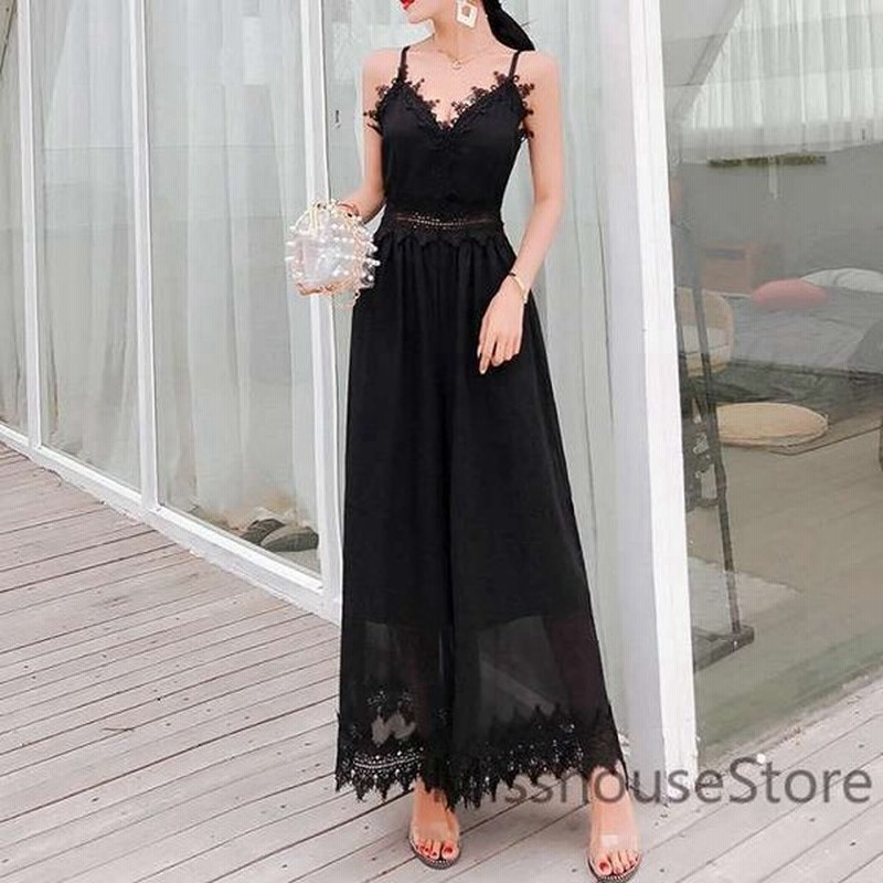 リゾートオールインワン黒白ハワイ沖縄グアム50代40代30代代10代ワイドパンツ背中あきワンピース肩だしノースリーブ 通販 Lineポイント最大get Lineショッピング