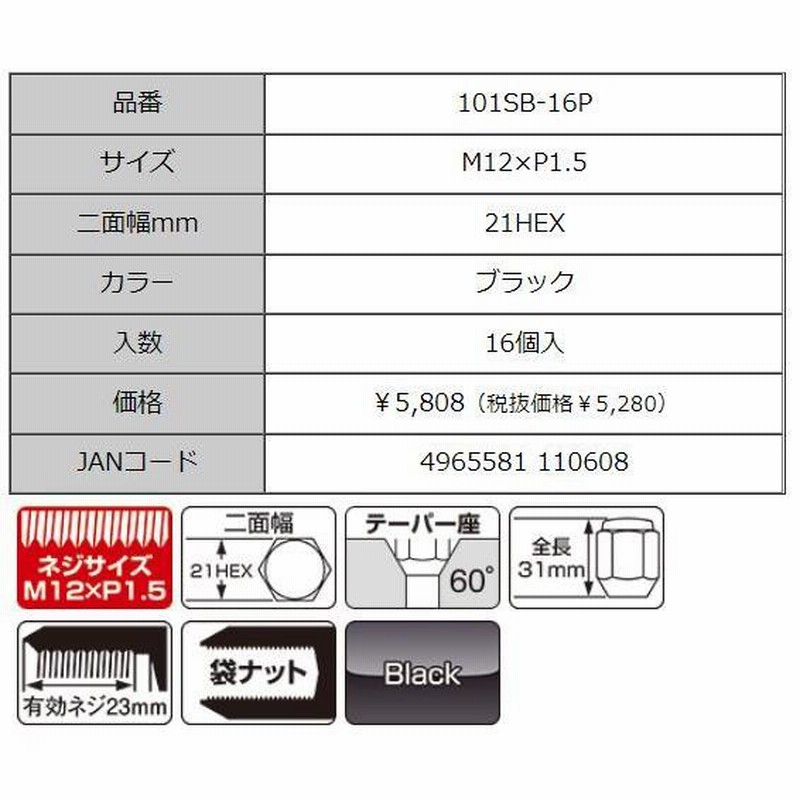 堅実な究極の協永産業 LugNut 16PCS 101SB-16P 汎用パーツ 協永産業 LugNut 16PCS 101SB-16P