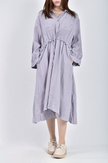 (L) 質感長袖收腰藍色洋裝