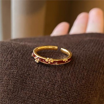 紅色滴釉本命年開口戒指女小眾設計食指戒輕奢高級感疊戴尾戒新年