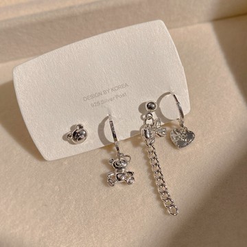 超值四件套小熊耳釘輕奢冷淡風小眾設計耳飾百搭年新款潮耳環