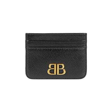 [平輸]BALENCIAGA BB 金釦小羊皮4卡卡片夾/名片夾(黑色)