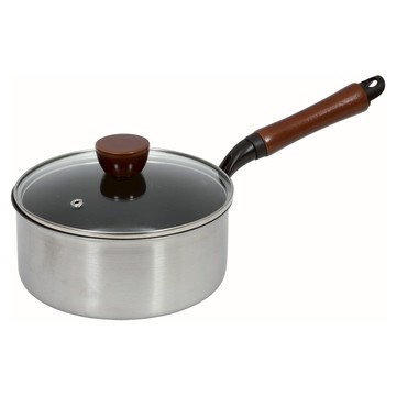 IH適用 不沾塗層雙層鋼單柄鍋 附玻璃蓋  18cm  銀色 + 棕色  1組