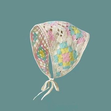 日系手工鉤花頭巾女純色甜美ins法式三角巾包頭網紅針織發帶頭帶