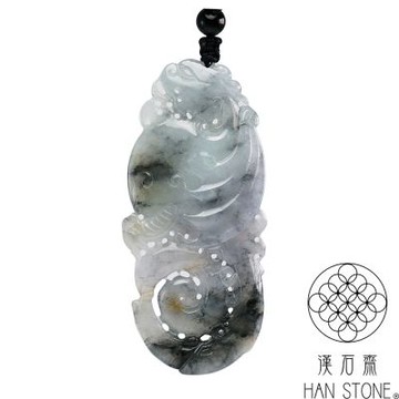 【漢石齋】天然翡翠A貨 護主龍牌玉佩吊墜 冰糯種山水墨翠(31*67*6mm)