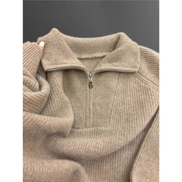 駝色浣熊絨高領半拉鏈套頭毛衣女秋冬季慵懶風加厚內搭打底針織衫
