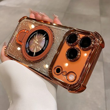 漸變閃鑽 磁吸支架 自帶高清鏡頭膜 適用於 iPhone 17 16 15 14 13 12 11Promax防摔殼