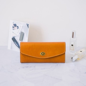 【禮盒】真皮璇扣長夾 X0166 黃棕Y