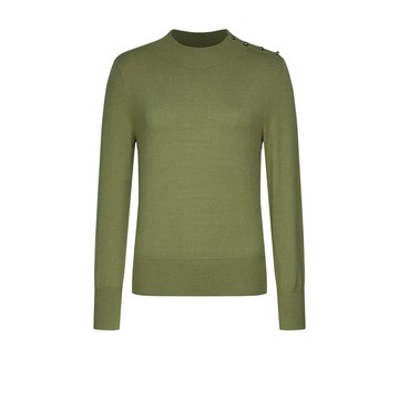 立領金釦長袖針織上衣/橄欖綠 | 5827600154