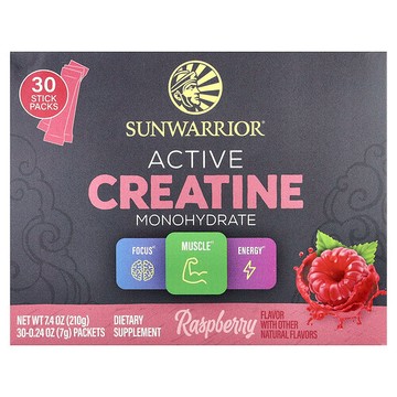 Sunwarrior, 活性一水肌酸，樹莓味，30 包，每包 0.24 盎司（7 克）
