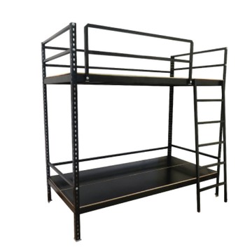 【空間特工】免螺絲角鋼單人上下舖-標準款 6.2x3尺 鐵床 高架床 組合床 宿舍床架 組母床 兒童床黑角鋼｜時尚黑床板