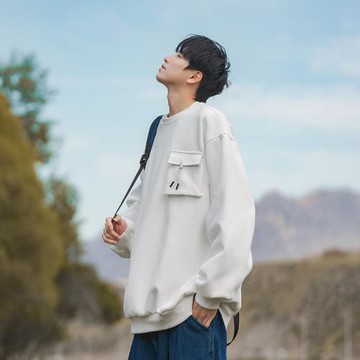 美式oversize衛衣男圓領秋季寬松重磅上衣青少年潮流復古套頭內搭