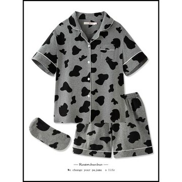 灰色奶牛可愛情侶純棉睡衣女夏季2025新款夏天短袖家居服套裝男款