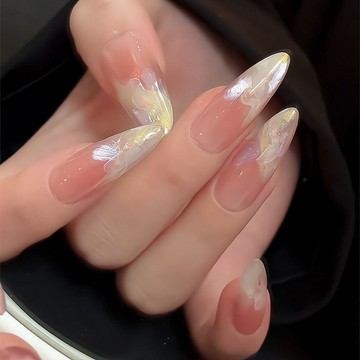 【臺灣🚍秒】指尖超仙淺紫琥珀暈染美甲純欲高級感流光溢彩極光漸變百搭穿戴甲
