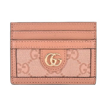 [平輸版]GUCCI 經典Ophidia GG帆布拼接皮革卡片夾(粉色) 真品平輸