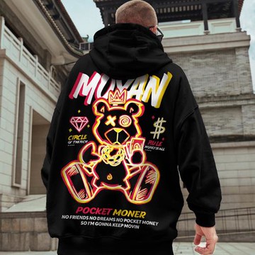 oversize衛衣男連帽歐美高街潮牌外套寬松國潮大碼加絨加厚衣服冬