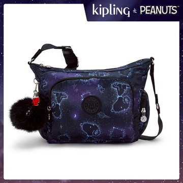 『牛角包』KIPLING X PEANUTS 輕巧多袋實用側背包-GABB S