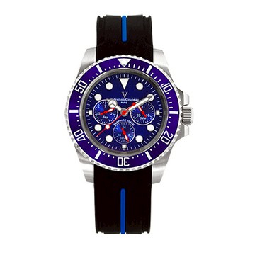 Valentino Coupeau 范倫鐵諾 古柏 陶瓷三眼水鬼腕錶(銀色/藍面/橡帶)