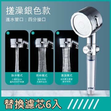 荷生活 極致強力5μm過濾可調節水量螺旋激流三檔美肌蓮蓬頭 淨化體驗組(蓮蓬頭1入+濾芯6入)