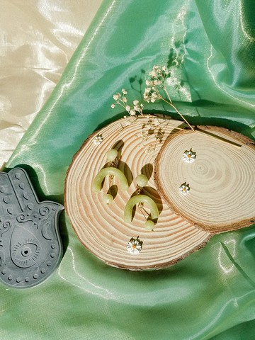 原創手作Ocean On The Moon -清新綠金軟陶珠耳環/耳夾