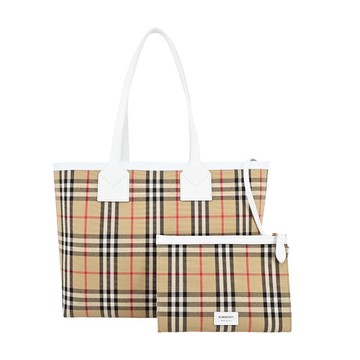 [平輸版]BURBERRY London經典格紋中型托特包(卡其白)真品平輸