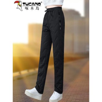 啄木鳥外穿羽絨棉褲女2025新款冬季中老年媽媽加絨加厚羊羔絨褲子