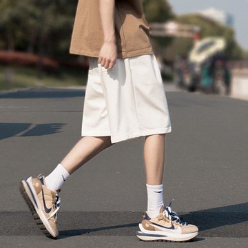 五分短褲男夏季日系薄款寬松直筒純色休閑潮流cityboy鹽系運動褲