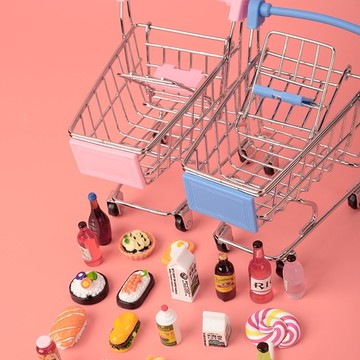 【MyWa】食玩扭蛋公仔系列 袖珍迷你推車 購物車 微縮 小物 可愛 收藏 盲包 購物籃 盒玩 家具 扭蛋