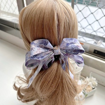 獨家款滿版水彩花卉雪紗相交夾香蕉夾仙女夾-紫色